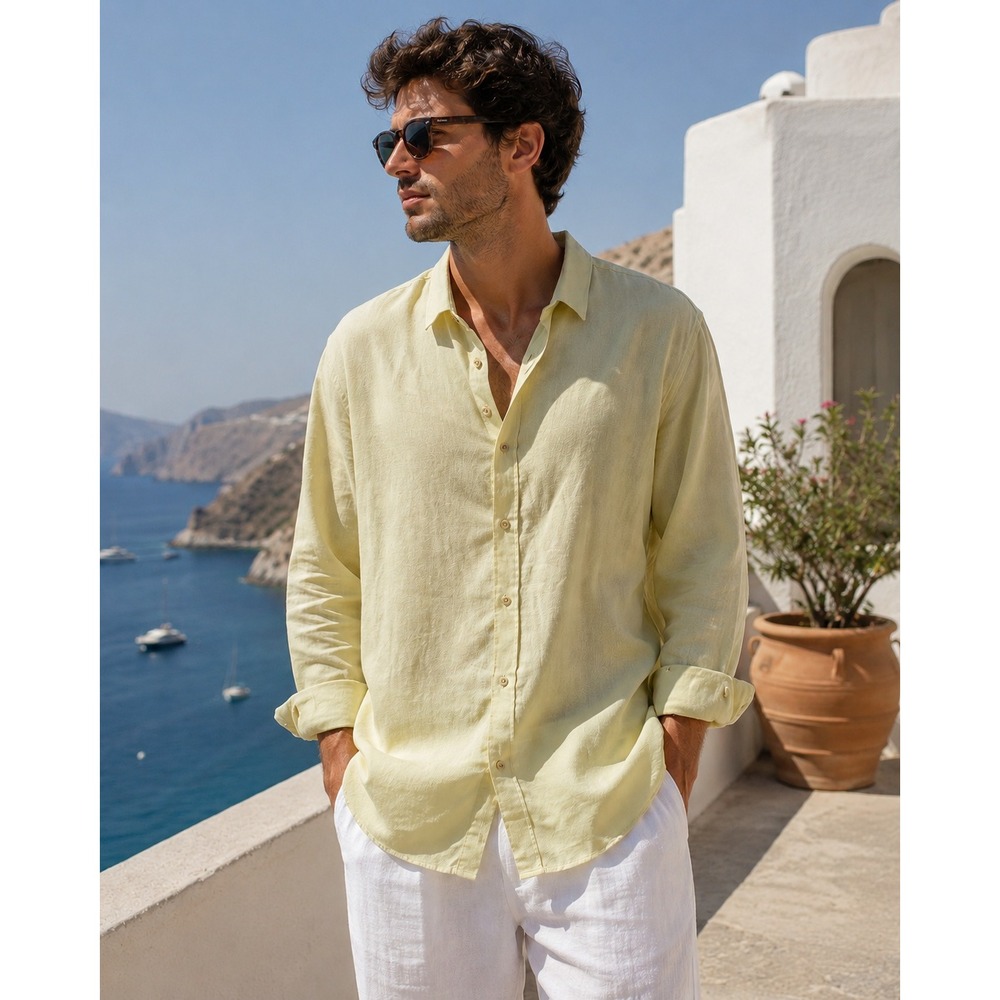 Eight X Pale Yellow Slim Fit Button Down Shirt NWT Size 5 Euro Summer Core